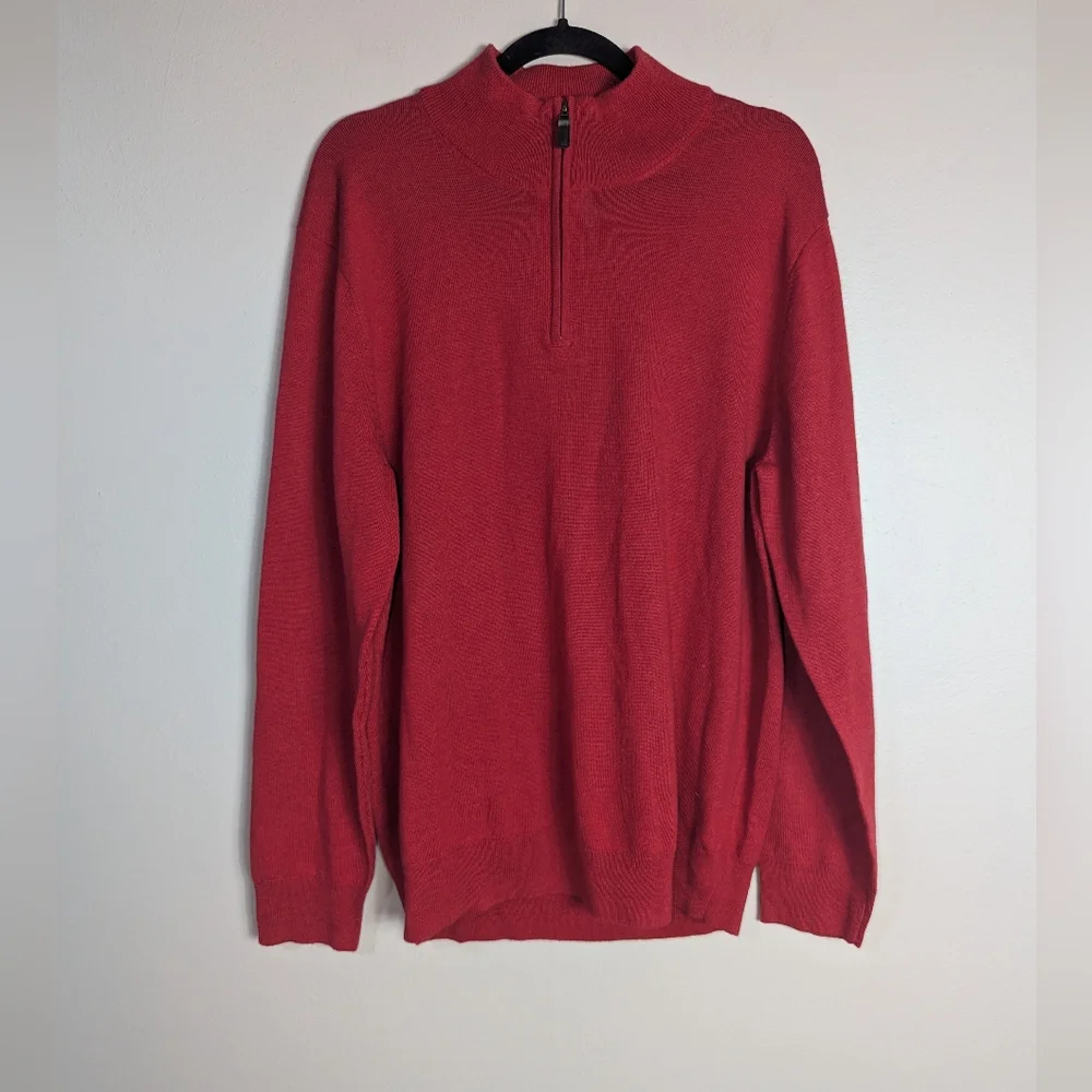 XL NWT Mens JoS. A. Bank Traveler's Collection Red Merino Wool 1/4 Zip Sweater